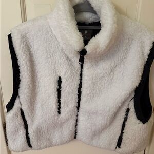 FP Movement by Free People White Sherpa Zip Vest with Black Details